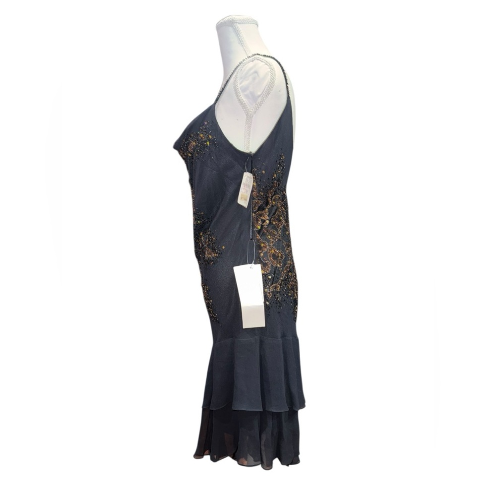 Vintage Sue Wong 100% Silk Beaded Cocktail Dress 8P NWT Black Gold Sequin - Picture 5 of 9